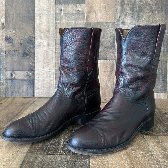 Lucchese Classics P0374 Black Cherry Roper Western Cowboy Boots Mens 10.5 EE - Picture 1 of 12